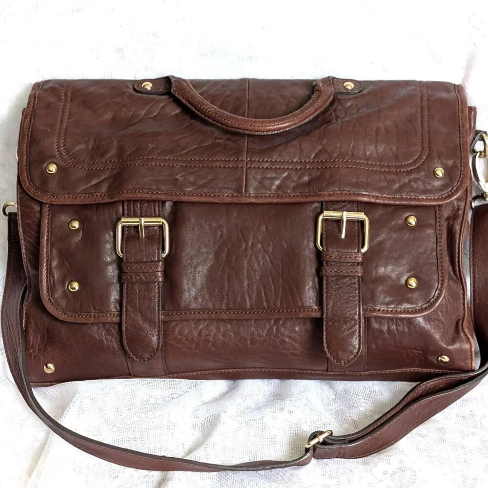 HYPE Brown Pebbled Leather Laptop Shoulder Messenger Briefcase Satchel Bag